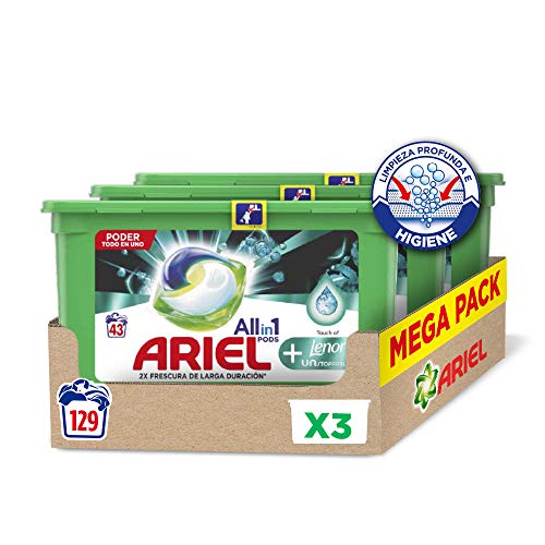Ariel Pods Allin1 Detergente en Cápsulas para Lavadora con Lenor Unstoppable, 129 Lavados (3 x 43)