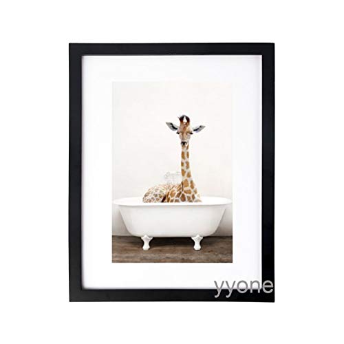 Art Print Wall Art Skeptic Giraffe In A Vintage Bathtub Black and White Picture Frames with High Definition Glass,Home/Office Wall Art Decor Wooden Frames 8x12 Inches
