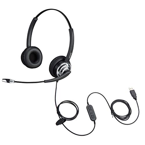 Auriculares USB con micrófono estéreo con cancelación de ruido para equipos SKype Dragon, dictado, jabber, zoom para oficina, clase, trabajo escolar, aprendizaje electrónico y hogar, etc.