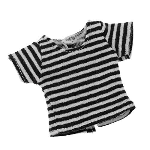 Baoblaze Camiseta Rayada Ocasional de Manera para 12 Pulgadas Blythe Muñeca - Negro