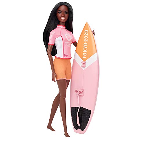 Barbie- Juegos Olímpicos Tokio 2020 muñeca surfista con uniforme de surf y con accesorios (Mattel GJL76) , color/modelo surtido