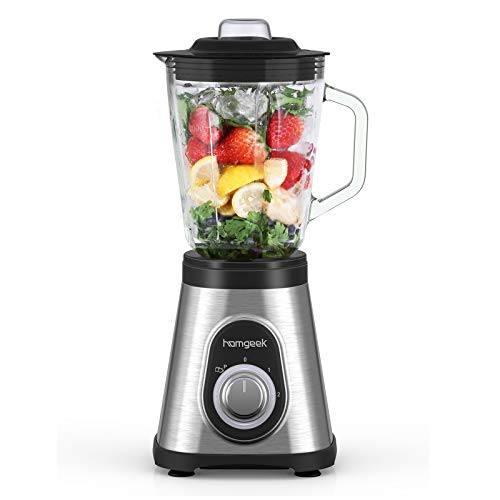 Batidora de Vaso, homgeek Batidoras Vaso Cristal, Licuadora 1.5L, Batidora Vaso Smoothies 700W, 6 Cuchillas Afiladas Pica Hielos, Acero Inoxidable, 2 Velocidades y Pulso, 27.000 U/min, Sin BPA Batidora de Vaso, homgeek Batidoras Vaso Cristal, Licuadora 1.5L, Batidora Vaso Smoothies 700W, 6 Cuchillas Afiladas Pica Hielos, Acero Inoxidable, 2 Velocidades y Pulso, 27.000 U/min, Sin BPA
