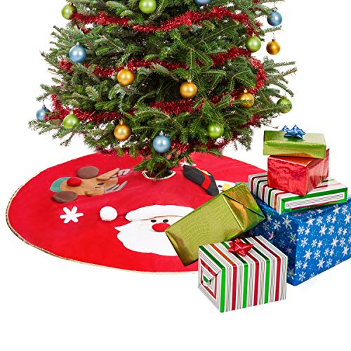 BELLE VOUS Falda Árbol de Navidad - Adorno Navidad Rojo 106 cm Atado con 2 Cintas en Moño- Falda Plegable para Árbol de Navidad Papá Noel, Muñeco de Nieve y Copo de Nieve - Decoración Navidad, Fiesta