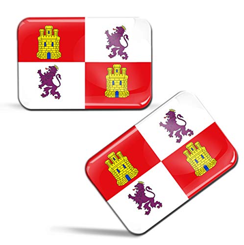 Biomar Labs® 2 x 3D Gel Pegatinas Siliconas España Bandera de La Comunidad de Castilla y León Emblema Castellanoleonesa Español Stickers Spain Flag Adhesivos Auto Coche Moto Bicicleta Ordenador F 90