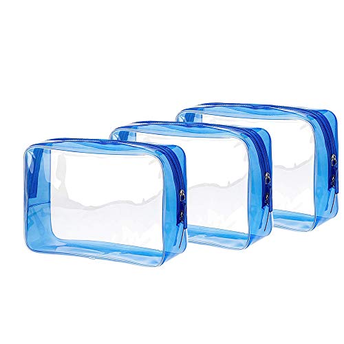 Bolsa Transparente Neceser Impermeable Plástico 3 Piezas Azul （Diferentes Tamaños） Neceser Transparente para Mujeres Hombres Niños Ducha Impermeable