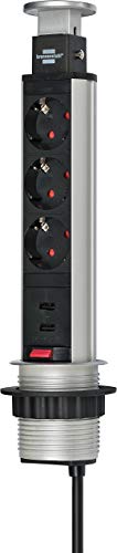 Brennenstuhl Tower Power regleta de enchufes de mesa de 3 tomas de corriente (conector USB, cable de 2 m, retráctil en la mesa, montable) aluminio Brennenstuhl Tower Power regleta de enchufes de mesa de 3 tomas de corriente (conector USB, cable de 2 m, retráctil en la mesa, montable) aluminio