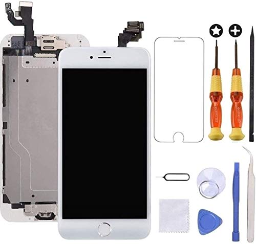 Brinonac Pantalla para iPhone 6, 4.7" Pantalla Táctil LCD con botón de Inicio,Cámara Frontal, Sensor de proximidad, Altavoz, ensamblaje de Marco digitalizador y Kit de reparación (Blanco)