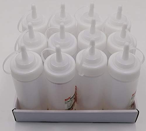 BULLYCAN - Pack 12 biberones de cocina para salsas y liquidos de 650 ml color blanco con cierre enroscado y capuchón antigoteo