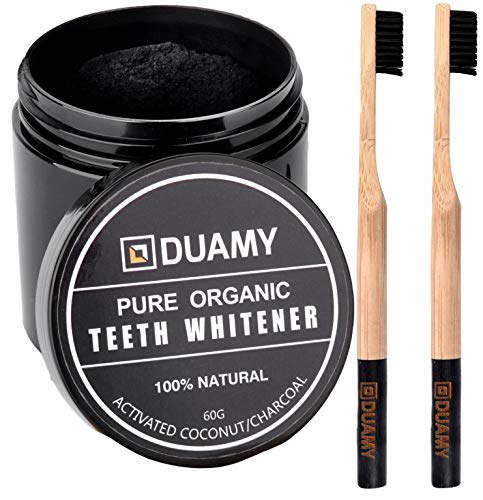 Carbon activo dientes. Blanqueador dental carbon activado y 2 cepillos dientes bambu. Blanqueador dental/charcoal teeth whitening. Pasta, polvo carbon activo vegetal. Kit blanqueamiento dental 60 gr.