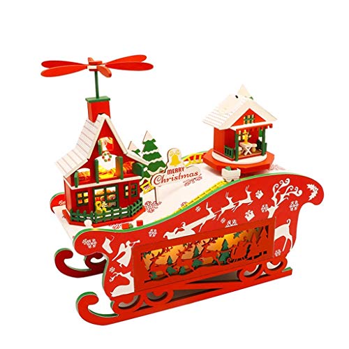 Casa de muñecas en miniatura con luz de música de molino de viento de bricolaje, kit de casa de madera de bricolaje con lámpara LED y música: Feliz Navidad, decoración navideña para niños, juego de s