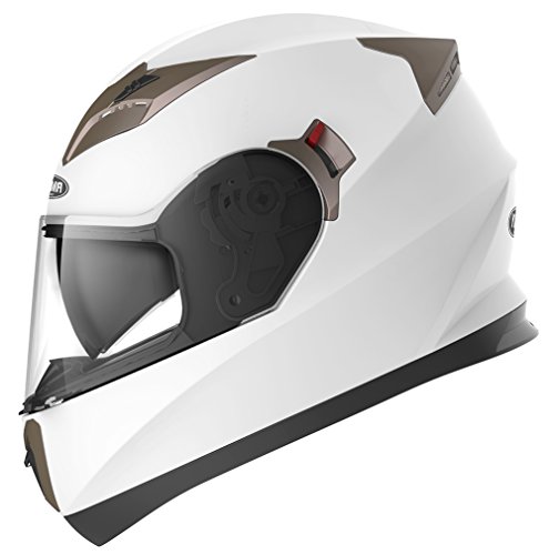 Casco Moto Integral ECE Homologado - YEMA YM-829 Casco de Moto Scooter para Mujer Hombre Adultos con Doble Visera -Blanco-L