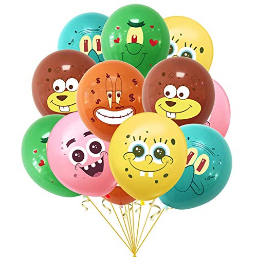 changping 12 globos de látex mixtos de Bob Esponja de 30,5 cm – Globos de dibujos animados temáticos de juguete para baby shower, fiestas de cumpleaños, suministros con cinta