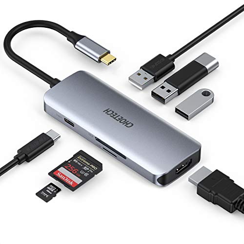 CHOETECH Hub USB C,7 En 1 USB Tipo C a HDMI HUB con PD 100W, HDMI 4K,USB 3.0, SD/TF Lector Tarjeta para MacBook Pro/Air 2018-2020, iPadPro 2020/2018,MacBook,SamsungS20/S10E/S9,Huawei P40Pro/P30/Mate20