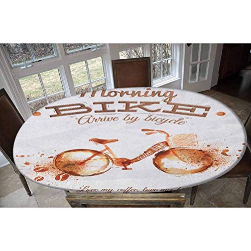 Coffee Art - Mantel ajustable de poliéster elástico para mesa, diseño de café y bicicleta, ideal para mesas de hasta 122 cm de ancho x 172 cm de largo