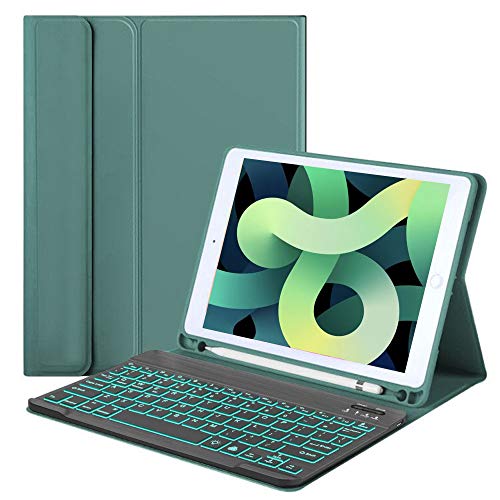 Comb Funda con teclado italiano para nuevo iPad 10.2 2020/2019IPad (7ª y 8ª generación), iPad Pro10.5/iPad Air 3 10.5, teclado italiano desmontable retroiluminado de 7 colores (verde)