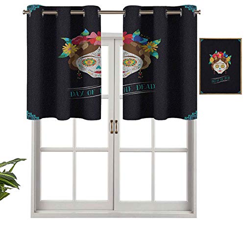 Cortinas cortas rectas con ojales de cocina para vacaciones hispanas La Calavera de la Catrina, juego de 2, 137 x 91 cm para sala de estar