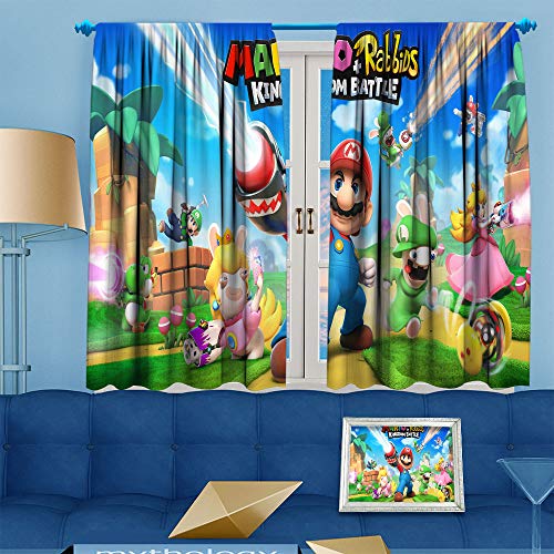 Cortinas opacas con fondo 3D Super Mario para cortinas de dormitorio de 99 cm de largo uso repetible (María y rabbids Kingdom batalla) de 55 x 39 pulgadas de largo