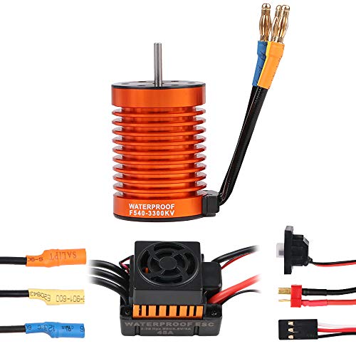 Crazepony-UK F540 3300KV Brushless Motor Waterproof with 45A ESC Electronic Speed Control Combo Set 3.175mm Shaft for 1/10 RC Car Truck by