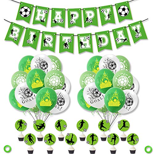 Decoración de cumpleaños de fútbol Suministros para fiestas, pancarta de cumpleaños de fútbol, adornos para tartas, globos de látex para fiestas de la Copa del Mundo para niños, fanáticos del fútbol Decoración de cumpleaños de fútbol Suministros para fiestas, pancarta de cumpleaños de fútbol, adornos para tartas, globos de látex para fiestas de la Copa del Mundo para niños, fanáticos del fútbol