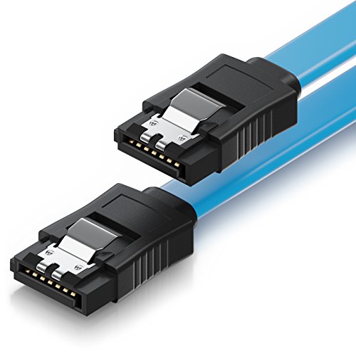 deleyCON 30cm Cable SATA III Cable de Datos S-ATA 3 HDD SSD Cable de Conexión Pinza de Metal 6 GBit/s - 2 Conectores Rectos Tipo L - Azul