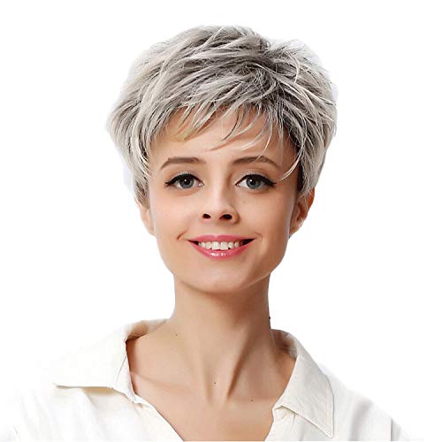 Desconocido JIER Moda Sexy Frontal Pelucas Pelo Natural sin Pegamento Corto Ondulado Redecilla Frontal Pelucas Vrgin Pelo Natural Rizado Pelucas para Mujer (Gris)