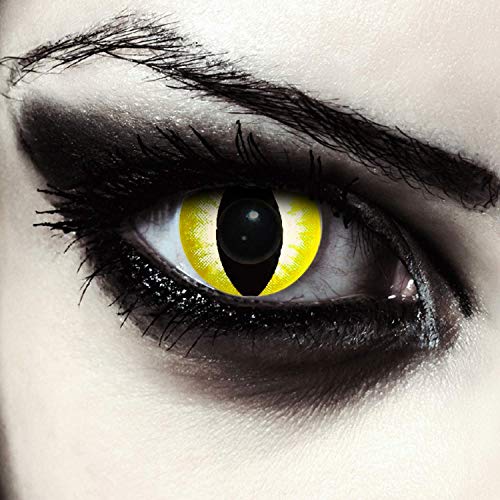 Designlenses, Dos lentillas de colores amarillas para Halloween disfraz ojo de gato/dragón lentes sin dioprtías/corregir + gratis caso de lente „Yellow Dragon"
