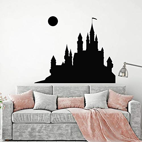 Divertidas pegatinas de pared creativas cuento de hadas castillo medieval luna llena decoración de la habitación del bebé de los niños vinilo | Art Deco para la motivación y la inspiración