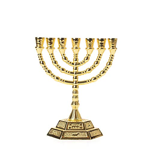 Dorado 12 Tribus Iconos Símbolo Candelero Decoración Judaica 7 Rama Israel Menorah 16 * 13 cm