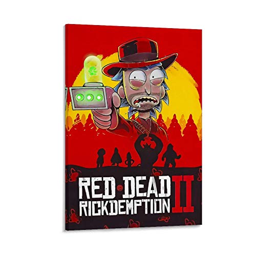 DRAGON VINES Póster artístico de Rick and Morty Red Dead Redemption 2 de animación con diseño de Rick and Morty Red Dead Redemption 2, decoración de pared moderna para oficina enmarcada 60 x 90 cm