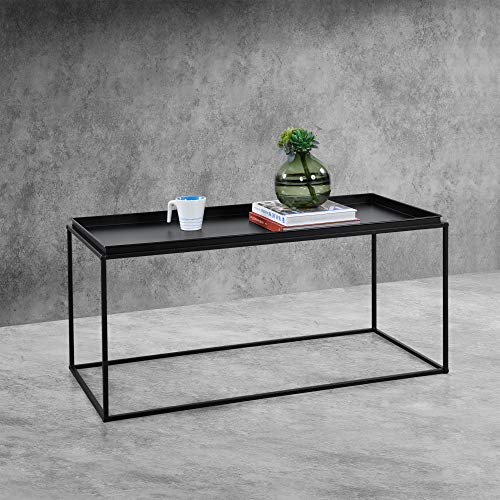 [en.casa] Mesa de Centro 47cm x 100cm x 50cm Mesa Auxiliar Mesa Baja Estructura de Metal Consola Mesa de té Mesa de Café Resistente a los arañazos Negro