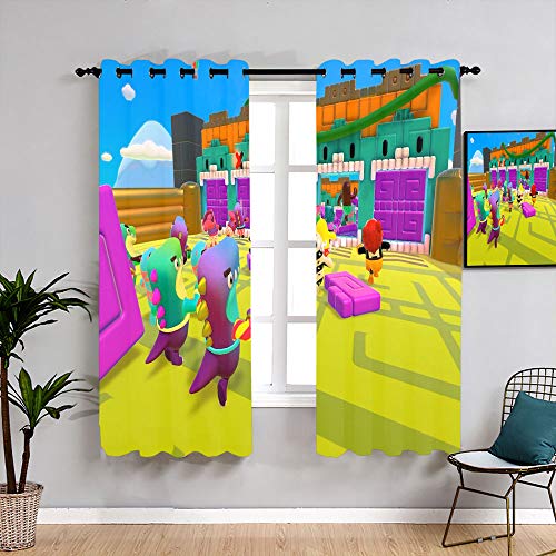 Fall Guys juego de dibujos animados anime cortina de dibujos animados de los niños decoración patrón cortinas opacas cortina de ventana para niños niñas habitación de ancho 72 x largo 63