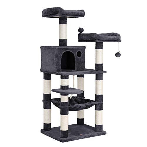 FEANDREA Árbol de Gatos, Torre con 2 Perchas de Felpa,143 cm, Gris Ahumado PCT15GYZ FEANDREA Árbol de Gatos, Torre con 2 Perchas de Felpa,143 cm, Gris Ahumado PCT15GYZ