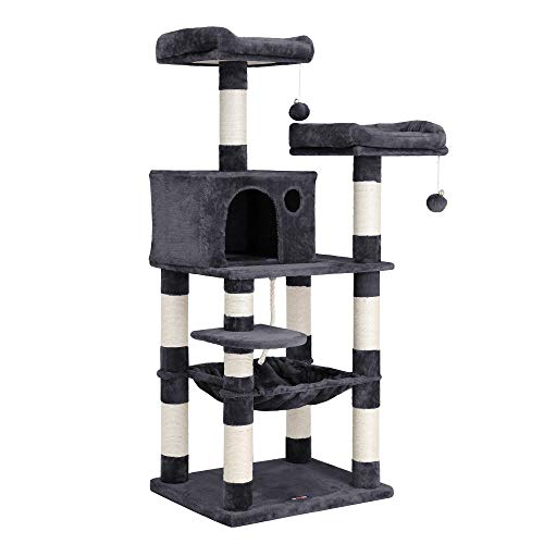 FEANDREA Árbol de Gatos, Torre con 2 Perchas de Felpa,143 cm, Gris Ahumado PCT15GYZ