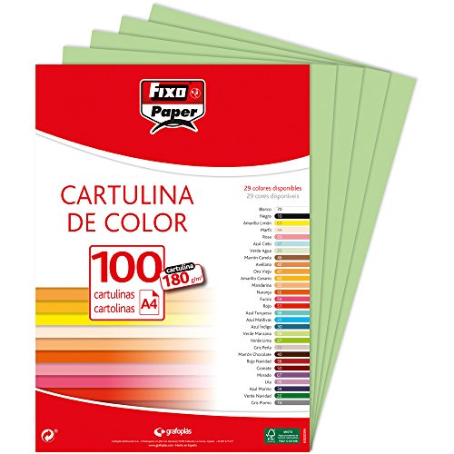 Fixo Paper 11110428 – Paquete de cartulinas A4 – 100 unidades color verde pistacho, 180g
