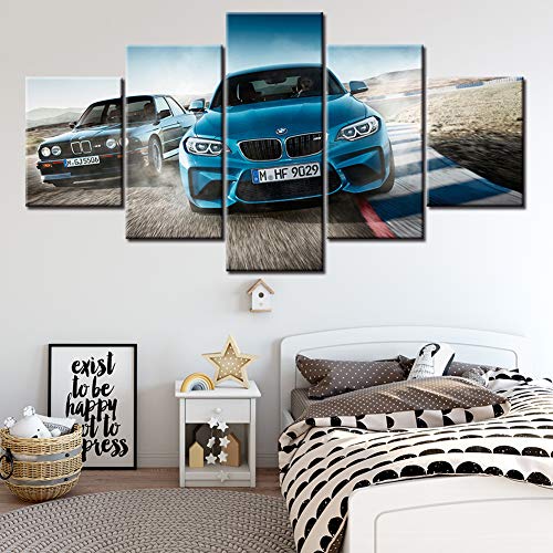 FJNS Cuadros de Arte de Pared Pinturas 5 Piezas HD BMW M3 Blue Sport Car Poster sobre Lienzo la Imagen Decoración para el hogar Sala de Estar Modular Enmarcado,B,20×35×220×45×220×55×1