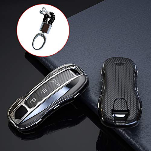 Funda para llave de coche de ontto para Porsche Panamera 911 Carrera GT3 Turbo Boxster Cayman Cayenne Macan con llavero TPU para llaves con mando a distancia de 3 botones, color negro