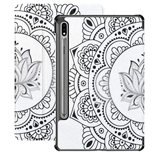 Funda para Samsung Galaxy S7 con Soporte para bolígrafo S Forma de patrón Circular Mandala Lotus Henna PU Funda de Cuero para Samsung Galaxy Tab S7 11 Pulgadas 2020, Funda para Samsung Galaxy Tab S7