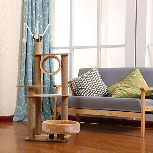 Gato juega torre del árbol, Gato de madera maciza Árbol de escalada Soporte de gato de múltiples capas Cuerda de sisal Columna de arañazos Puente de arañazo Garra de molienda Juguete de gato for masco