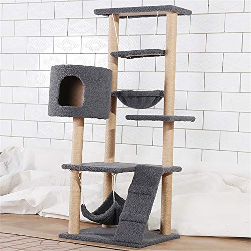 Gato juega torre del árbol, Gato de múltiples capas Árbol de escalada Arena for gatos Cuerda de sisal Gato de madera maciza Tablero de rascar Columna de rascar Árbol de gato Juguete de gato Espacio de