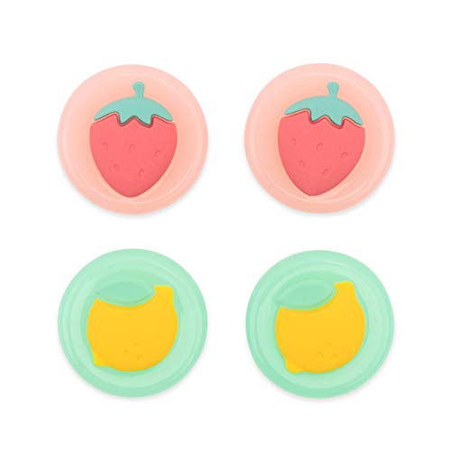 GeekShare - Juego de 4 empuñaduras para el pulgar Joy Con de silicona, fresa y limón