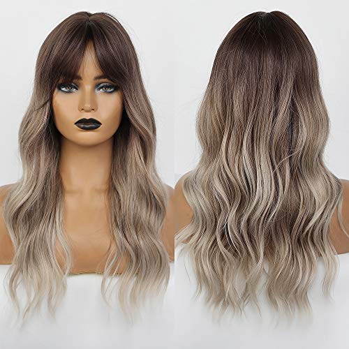 HAIRCUBE Ombre Peluca gris plateada Partida media Pelucas largas y rizadas para mujeres para mujeres Pelucas sintéticas de aspecto natural HAIRCUBE Ombre Peluca gris plateada Partida media Pelucas largas y rizadas para mujeres para mujeres Pelucas sintéticas de aspecto natural