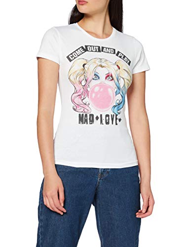 Harley Quinn t-Shirt Camiseta, Blanco, XL para Mujer