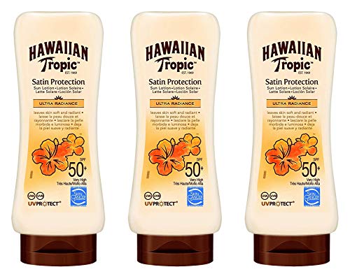 Hawaiian Tropic Satin Protection Ultra Radiance - Crema Protectora Solar SPF 50 Protege la Piel Fragancia de Frutas Tropicales - Pack 3 x 180 ml Hawaiian Tropic Satin Protection Ultra Radiance - Crema Protectora Solar SPF 50 Protege la Piel Fragancia de Frutas Tropicales - Pack 3 x 180 ml