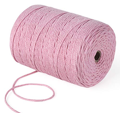 Homewit Hilo de macramé de 3 mm de colores, hilo de algodón de macramé, 300 m en color rosa, hilo de algodón natural, para tejer, para bolso, macramé, atrapasueños