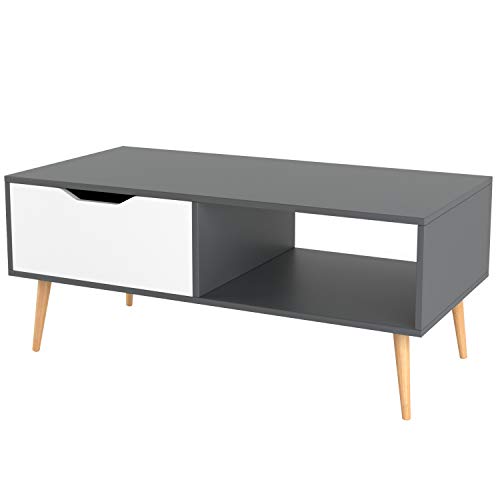 Homfa Mesa de Centro Mesa de café Mesa para TV Mesa para salón con 1 Cajón movible Gris y Roble 100x49.5x43cm