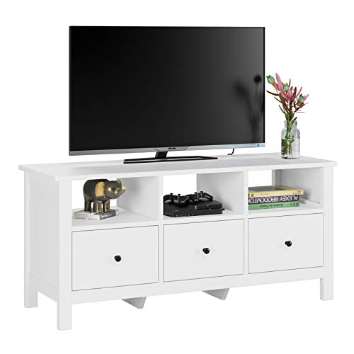 Homfa Mueble TV Blanco Mesa TV Salón Mesa Television Mesa para TV con 3 Cajones y 3 Cubos para Dormitorio Cargar 80 kg Madera 108x40x50cm