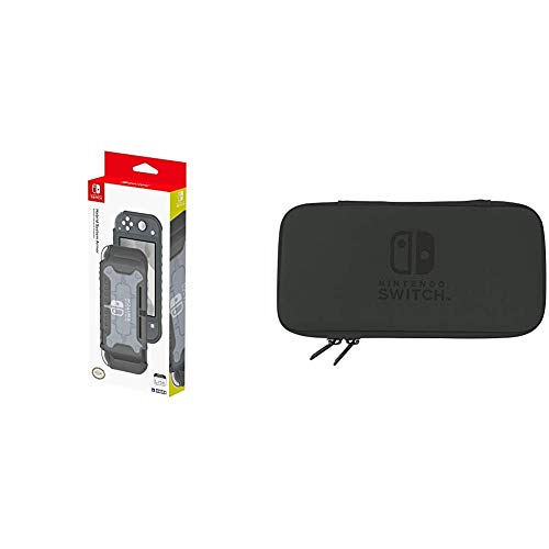 HORI - Carcasa híbrida gris (Nintendo Switch Lite) + Funda Rígida Negra (Nintendo Switch Lite)