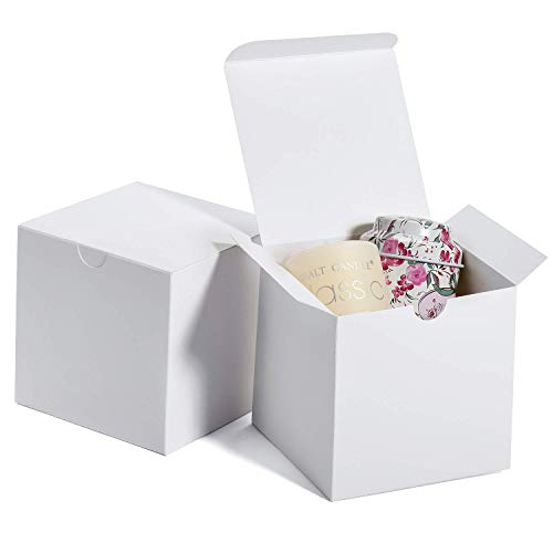 HOUSE DAY Cajas de regalo 10x10x10cm Cajas de regalo de papel Kraft con tapas para regalos Crafting Cupcake Cajas de cartón (50) (Blanco)