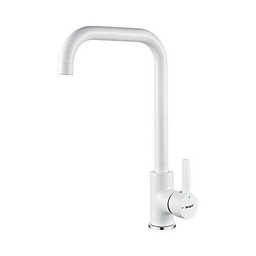 Ibergrif M22105W Grifo de Cocina para fregadero monomando, Con Caño Alto, Color Blanco