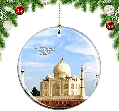 India Taj Mahal Agra Adorno para árbol de Navidad Decoración colgante Decoración de viaje ciudad colección recuerdo de porcelana de doble cara 7.6 cm